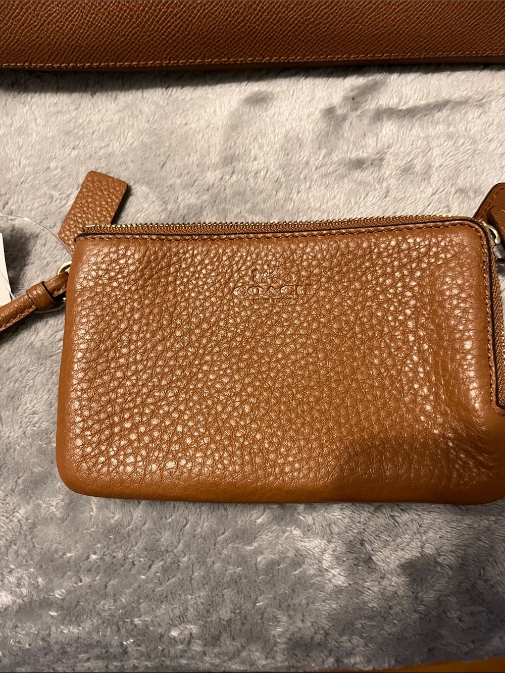 Coach Pebbled Leather Wristlet in Caramel Brown